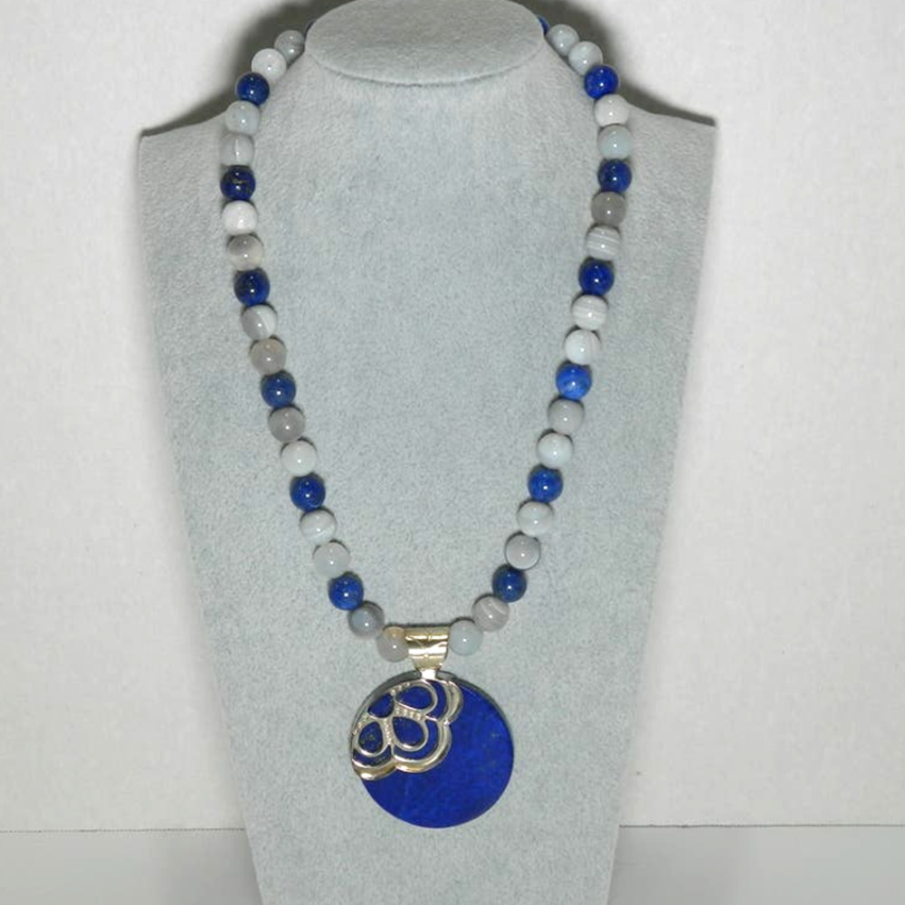 Jay King  Lapis Lazuli Agate Beads Double Sided Pendant Necklace 925
